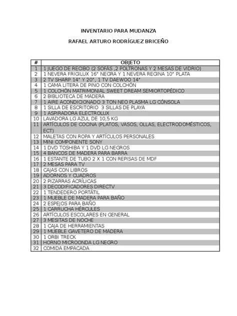 Modelo De Inventario Para Mudanza Organiza Y Controla Tus Objetos