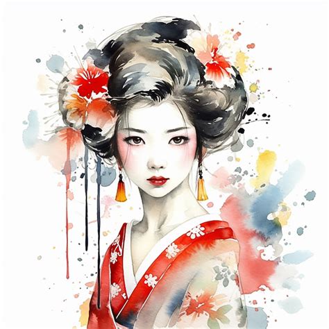 Premium Japanese Geisha Watercolor Clipart High Quality Definition