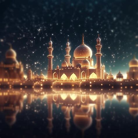 Premium Ai Image Mosque Under The Moonlight