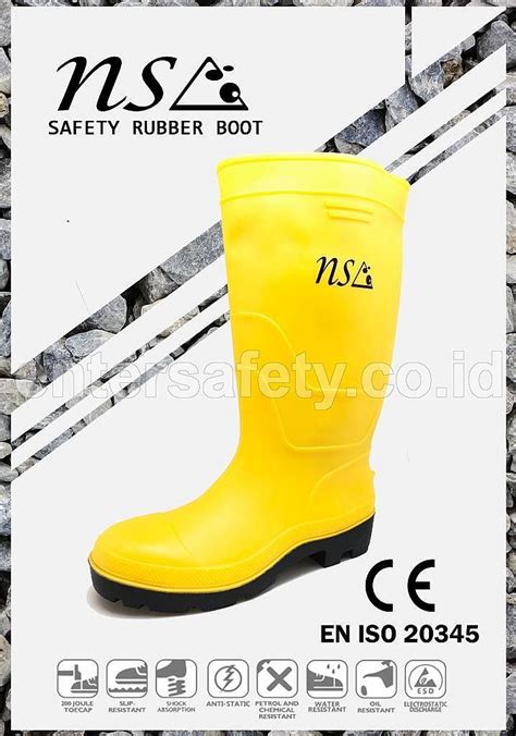 Sepatu Boot Karet Safety Proyek Safety Boots Merk Nsa Warna Kuning