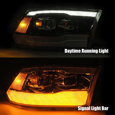 For Dodge Ram Black Led Drl Dual Projector