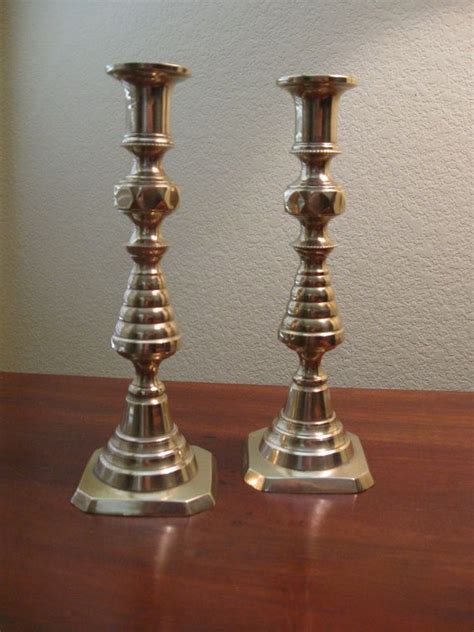 Antique Pair Of English Brass Diamond Beehive By Picabosplace 188 00 Candleholders