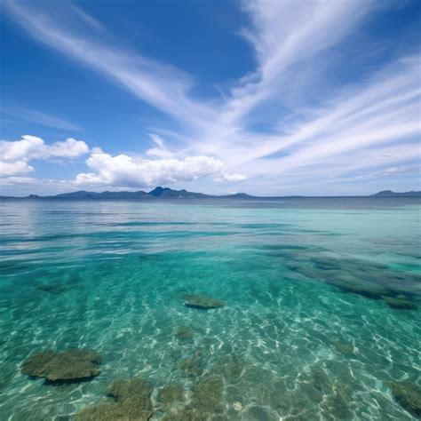 Un Mar Azul Con Algunas Nubes Y Un Cielo Azul Foto Premium