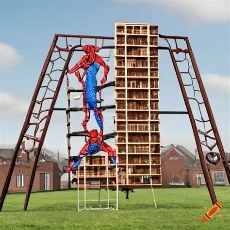 Spider Man Climbing Frame With Surrounding Brown Buildings On Craiyon