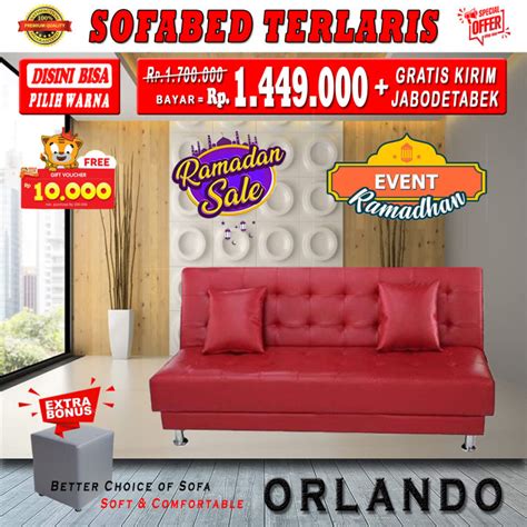 SOFA BED Lipat Reklening ORLANDO 1 Puff 2 Bantal Pillowtop Elegan