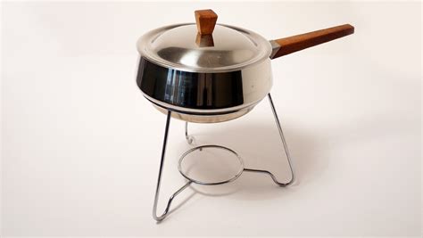 Vintage Fondue Pot With Stand 1960s