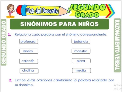 Sinónimos Para Niños Para Segundo Grado De Primaria