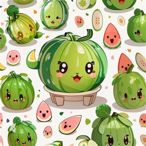 Premium Photo A Set Of Kawaii Watermelon Designs Ai Generated