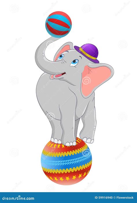 Cartoon Baby Elephant Standing on Circus Ball Stock Vector ...