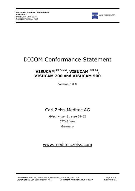 Dicom Conformance Statement Carl Zeiss Meditec Ag