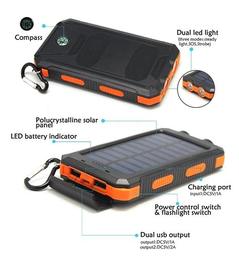 Fdorla 20000mah Power Bank Solar Charger Waterproof Portable External Battery Usb Charger Built