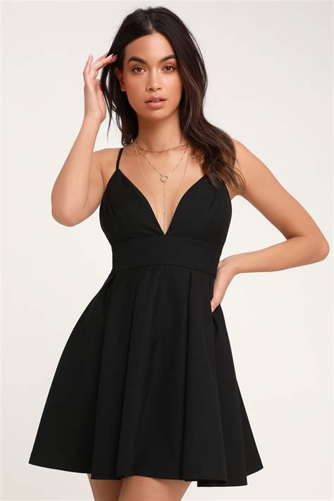 Cute Black Dress Skater Dress Sleeveless Dress Lbd Dress Lulus