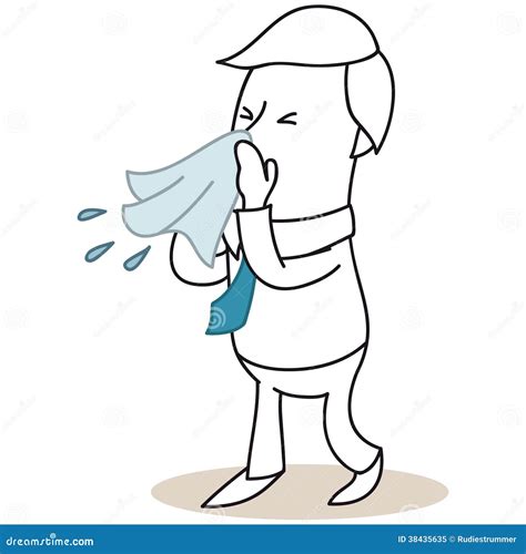 Sick Businessman Blowing His Nose Stock Vector Illustration Of