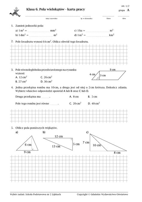 Karta Pracy Kl Pola Wielokatow Kopia Kopia Klasa Pola