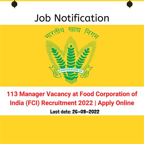 113 Manager Vacancy At Food Corporation Of India FCI Recruitment 2022