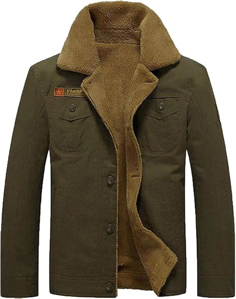 Men Winter Sherpa Fleece Jacket Coat Warm Cotton Button Military Cargo Jacket Parka Outwear