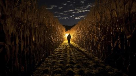 Premium AI Image | A haunted corn maze at night