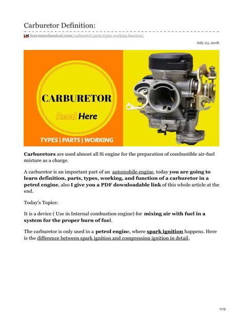 Understanding Carburetors A Comprehensive Guide To Carburetor Parts Types Working Principles