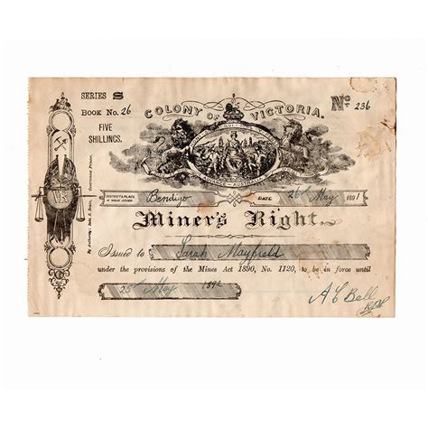 1891colony Of Victoria Miners Right Certificate