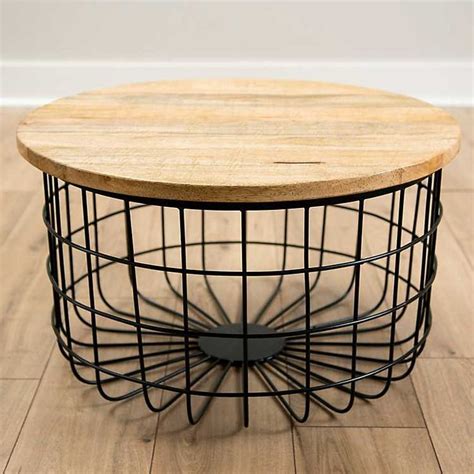 Mango Wood And Black Metal Basket Coffee Table From Kirkland S In