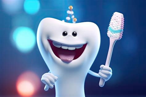 Premium Ai Image Cute Healthy Shiny Cartoon Tooth Character Holding