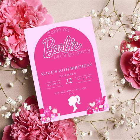 Barbie Invitation Editable Digital Canva Template Etsy Australia