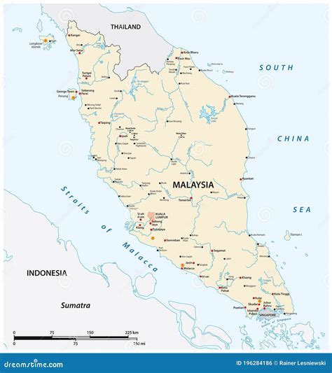 Vector Map of the Malay Peninsula with Main Cities, Malaysia Stock Illustration - Illustration ...