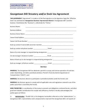 Fillable Online Georgetown BID Streatery And Or Deck Use Agreement Fax