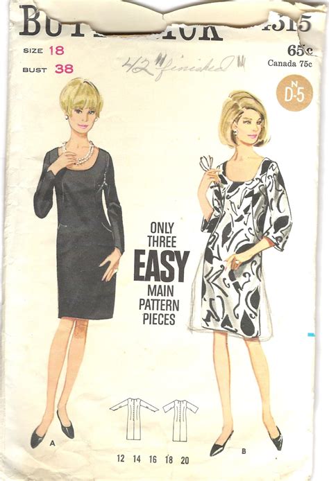 Vintage 1965 Simplicity 5876 Uncut Sewing Pattern Misses One Piece Dress With Detachable Collar