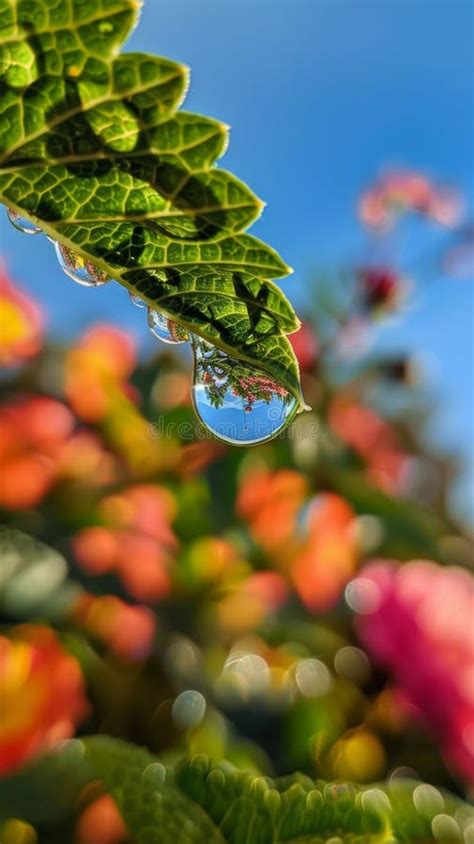 Water Droplet on Leaf with Reflection Stock Image - Image of detail ...