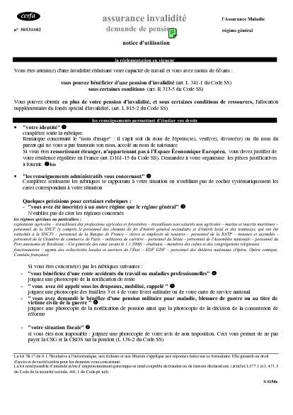 Demande De Pension D Invalidit Formulaire Cerfa Documentissime 52328