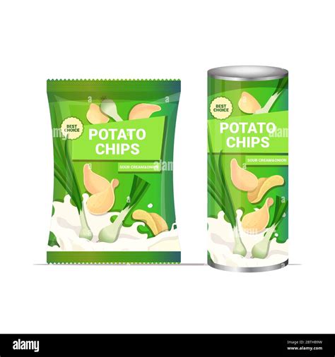 Potato Chips With Onion Flavor Crisps Natural Potatoes And Packaging