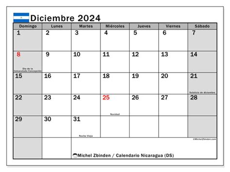 Calendarios Diciembre 2024 Michel Zbinden NI