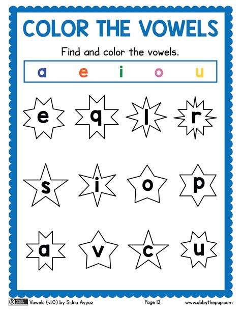 Find And Color The Vowels Free Printable Puzzle Games