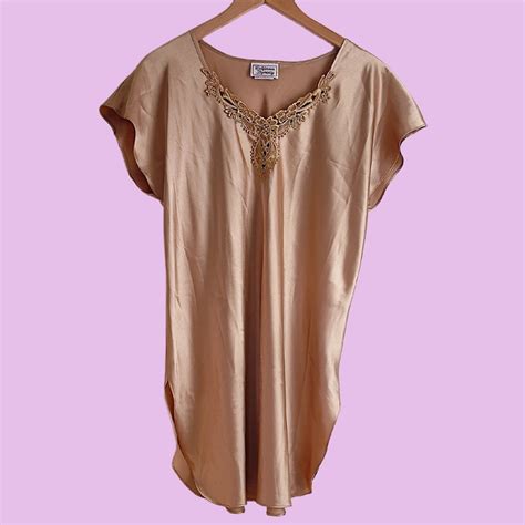 Vintage Gold Satin Lingerie Nightgown Gem