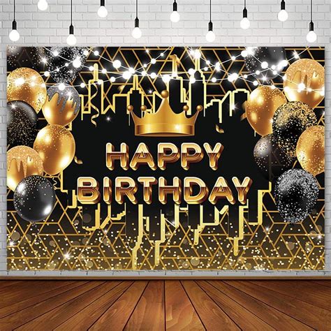 Amazon Sendy SENDY 7x5ft Black Gold Happy Birthday Backdrop For