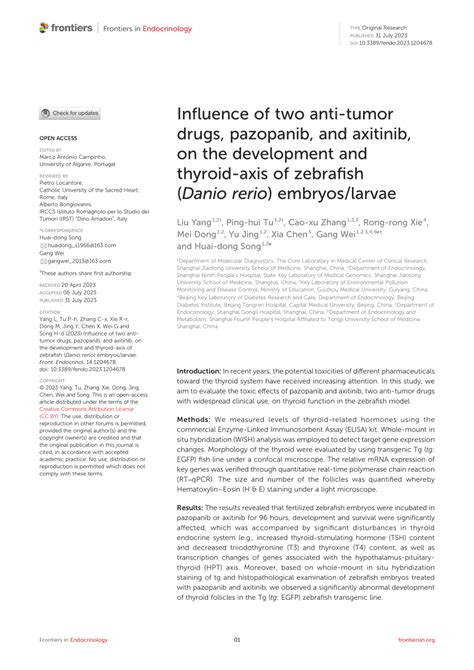 Pdf Influence Of Two Anti Tumor Drugs Pazopanib And Axitinib On