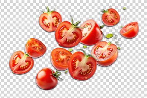 Tomato And Half Slices Floating And Falling Png Premium Ai Generated Psd