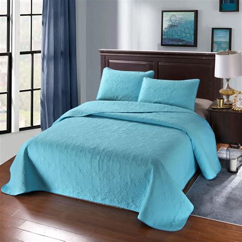 Solid Color Quilted Bedspread Coverlet With 2PCS Pillowcases USA Queen ...