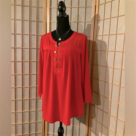 Anne Klein Tops Anne Klein Red Top With 4 Gold Buttons Szm Poshmark