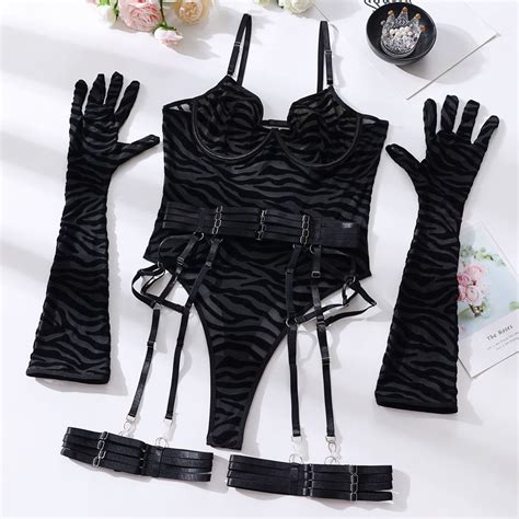Bikini Sexy Bodysuit With Gloves Garter Belt See Through Gauze Sexy Lingerie Shopee Malaysia
