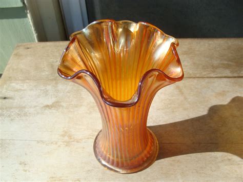 Home Décor Antique Carnival Glass Fine Rib Vase Large Stretched Swung Vase Fenton Northwood