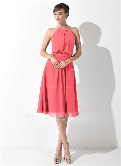 A Lineprincess Scoop Neck Knee Length Chiffon Bridesmaid Dress With