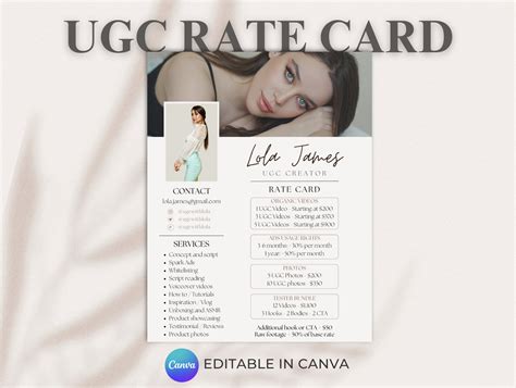 Editable UGC Rate Card Template Minimalistic UGC Rate Sheet Modern