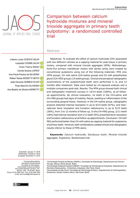 PDF Comparison Between Calcium Hydroxide Mixtures And Mineral