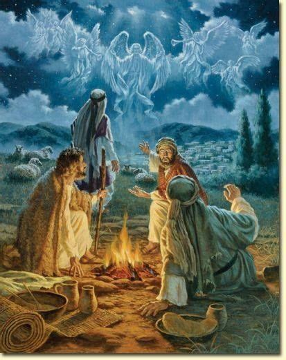 Angels appear to the shepherds: | Bible art, Christmas scenes ...