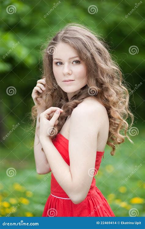 Beautiful Girl In A Red Dress Stock Photo Image Of Charming Closeup