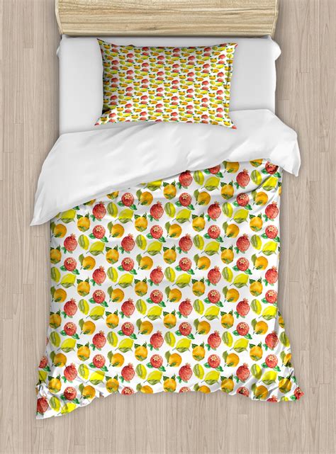 Fruit Duvet Cover Set Vitamin C Pattern Of Seasonal Orange Pomegranate