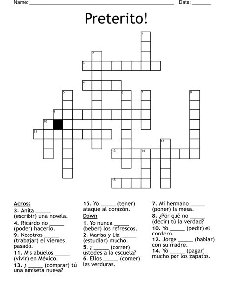 El Preterito De Los Verbos Regulares Crossword Wordmint