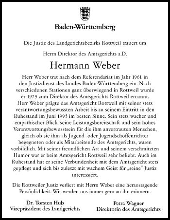 Traueranzeigen von Hermann Weber Schwarzwälder Bote Trauer